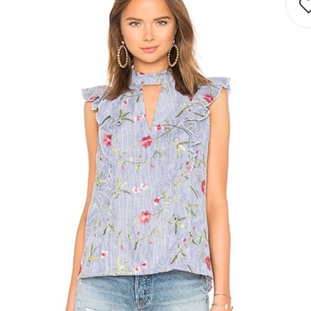 BCBGeneration Embroidered Ruffle Top